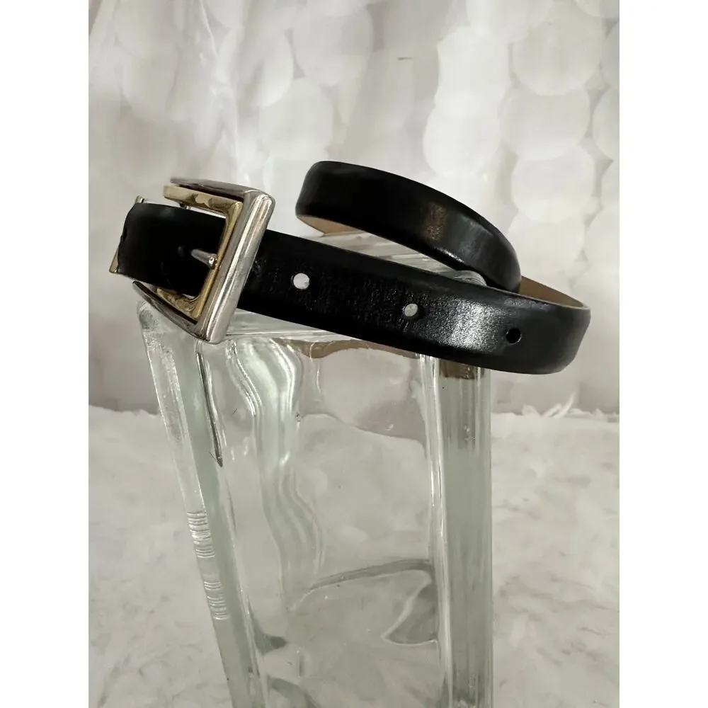 VTG Womens M Skinny Black Belt Genuine CALFSKIN Leather WMC MODERN Gold USA